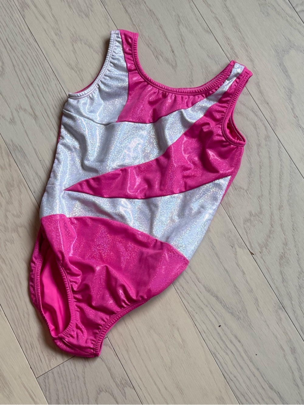 Dancina Girls Shiny Pink & White One-Piece Leotard- New never worn!